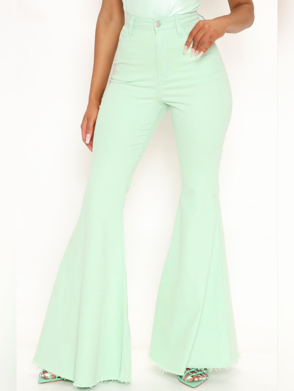 Fashion Nova Naples Super Stretch Mint High-Rise Extreme Flare Jeans